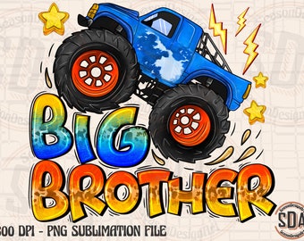 Big Brother png sublimation design download, Monster Truck png, Big Bro png, Brother png, Boys png, sublimate designs download