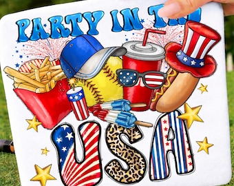 Party In The Usa Png, Hot Dog Png, USA Png, 4th Of July png, Softball Png, Independence Day Png, American Softball Png, Fourth of July Png