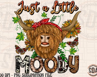 Moody Cow PNG: Western Sunflower Sublimation Design (Digital Download)