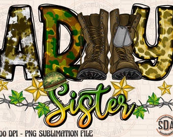 Army Sister Png File, Western Png, Camouflage Pattern, Cowhide, Army Boots, Army Hat, Digital Download, Sister Png, Army Sublimation Design