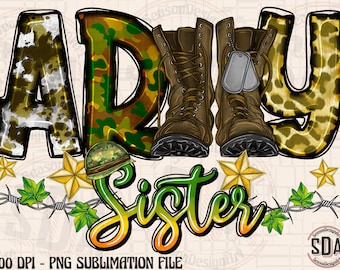 Army Sister PNG File: Camouflage & Cowhide Design (Digital Download)