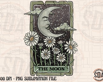 Moon Tarot Card PNG: Floral Sublimation Design (Digital Download)