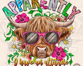 Sarcastic Highland Cow PNG: Attitude Sublimation Design (Digital Download)