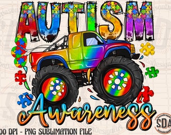 Autism Awareness Monster Truck PNG: Puzzle Design (Digital Download)