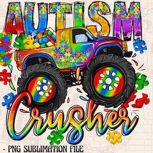 Autism Awareness Crusher Png, Autism Crusher Png, Sublimation Design, Autism Awareness png, Autism Puzzle Monster Truck Png, Autism Boy Png