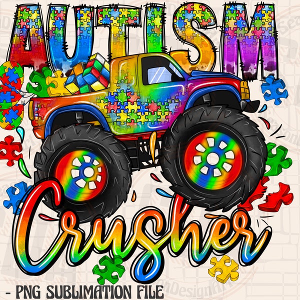 Autism Awareness Crusher Png, Autism Crusher Png, Sublimation Design, Autism Awareness png, Autism Puzzle Monster Truck Png, Autism Boy Png