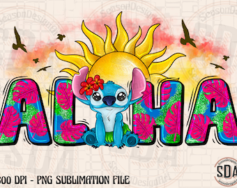 Aloha Summer Stitch PNG: Floral Sublimation Design (Digital Download)