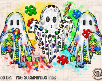 Spooky Autism Ghost Png: Halloween Sublimation Design (Digital Download)