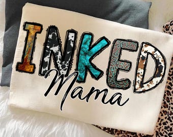 Inked Mama PNG Leopard Mama Shirt Design Mama PNG Retro Png Sublimation Download Neutral Png Design Mothers Day Png Mom Shirt Design