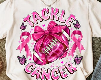 Football Tackle Cancer PNG: Pink Ribbon Breast Cancer Awareness (Digital Download