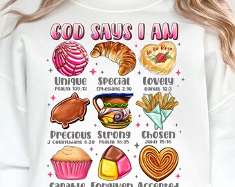 Mexican Pan Dulce PNG: God Says I Am, Sublimation Design (Digital Download)