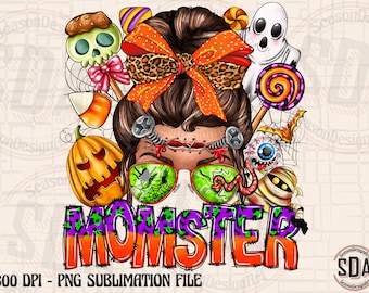 Spooky Momster Halloween Messy Bun PNG: Sublimation Design (Digital Download)