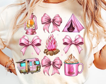 Camping PNG Sublimation, Coquette Camping Png Camping Clipart, Summer PNG Designs, Trendy Aesthetic Shirt Design Camping Girl Shirt Png