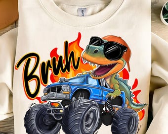 T-Rex Monster Truck PNG: Bruh Shirt Sublimation Design (Commercial Use