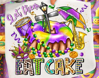 Let Them Eat King Cake Png,King Cake PNG,Carnival Bow Design,Fat Tuesday Shirt PNG,Purple Green Gold,New Orleans Celebration,Glitter Bow PNG