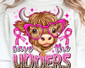 Save the Udders PNG: Breast Cancer Awareness Cow Design (Digital Download