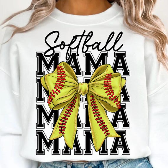 Softball Mama PNG, Yellow Leopard Checker Bow Letters Sublimation, Game Day Sports Mom Shirt Design, Trendy Athletic PNG