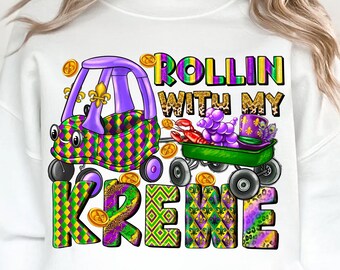 Mardi Gras PNG, Rollin with My Krewe Png, Louisiana PNG, Mardi Gras Png, Beads PNG, File for Cricut, Silhouette, Sublimation Design Download