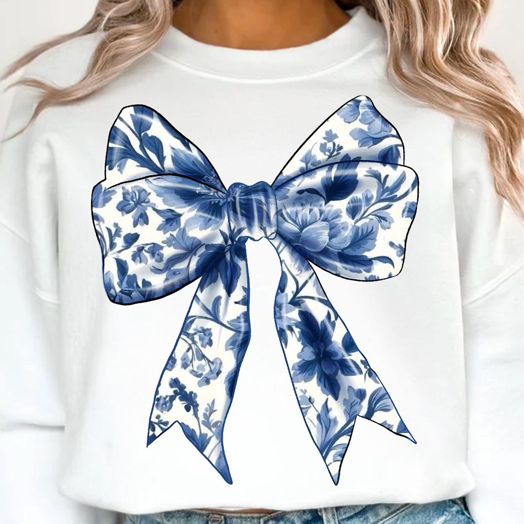 Coquette Chinoiserie Bow PNG: Blue Floral Toile (digital File) - Etsy