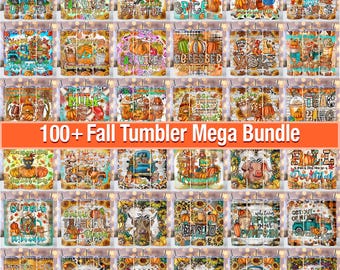 Fall Tumbler Wrap Bundle, Fall in Love with Tumblers 20oz Skinny Sublimation Tumbler Design Bundle Pumpkin Season Autumn Floral PNG Seamless