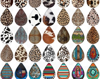 Western Earring PNG, Cowhide Sublimation Earring, Turquoise Earring Design, Western Boho Earring Template, Serape Earring Bundle, Southern