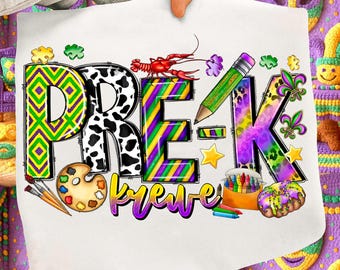 Pre-k Krewe Mardi Gras png sublimation design, Fleur De Lis, Mardi Gras School, Mardi Gras Png, Teacher life png, Teacher, sublimate designs
