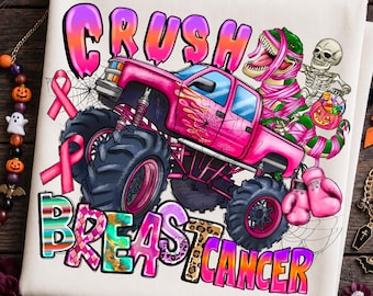 Crush Breast Cancer Awareness PNG Monster Truck Toddler Boy Kids T-Shirt digital download