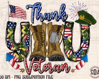 Thank You Veteran Png Sublimation Design: Army Boots, USA Flag (Digital Download)