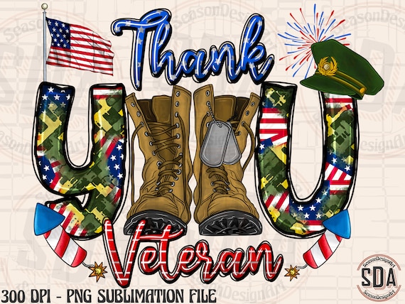 Thank You Veteran Png Sublimation Design: Army Boots, USA Flag (Digital Download)