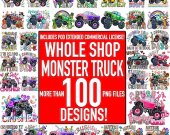 Monster Truck Png Bundle, Big Truck Sublimation Designs, Heart Crusher Png, Monster Truck Clipart, Offroad Truck, Autism Truck, for Cricut