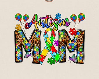 Autism Mom PNG Digital Design, Colorful Puzzle Shirt Graphic for Proud Moms, Awareness Printable, Sublimation Design (Digital Download)