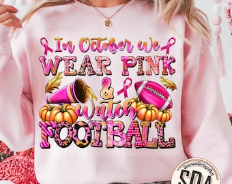 October Pink Football Breast Cancer Awareness PNG (Digital Download)