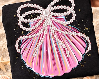 Summer Clam Coquette Png, Summer Vibes Pink Clam Png, Summer Beach Shirt Png, Summer Shirt Design, Retro Summer Design, Summer Clam Bow Png