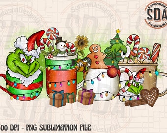Grinch Christmas Drink Png, Coffee Sublimations, Christmas Grinch Png, Digital Download,Vintage Design, Christmas Drink PNG,Grunge Png