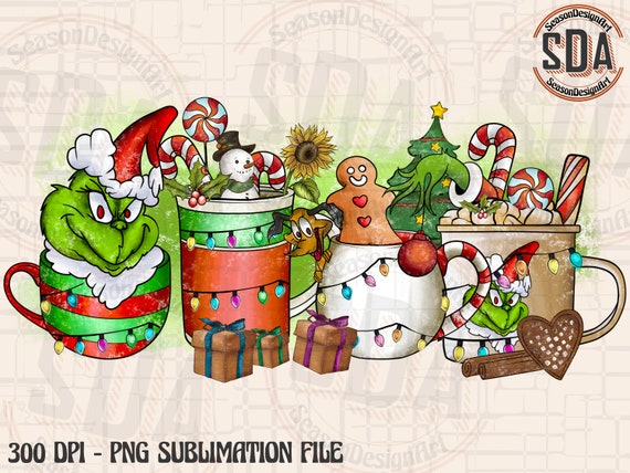 Grinch Christmas Drink PNG: Vintage Sublimation Design (Digital Download)