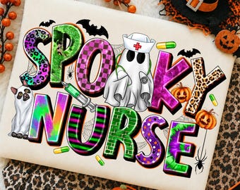 Spooky Nurse Png, Halloween Nurse Ghost PNG, Spooky Nurse Sublimation Design, Pumpkin Bow Medical Shirt, Digital Download
