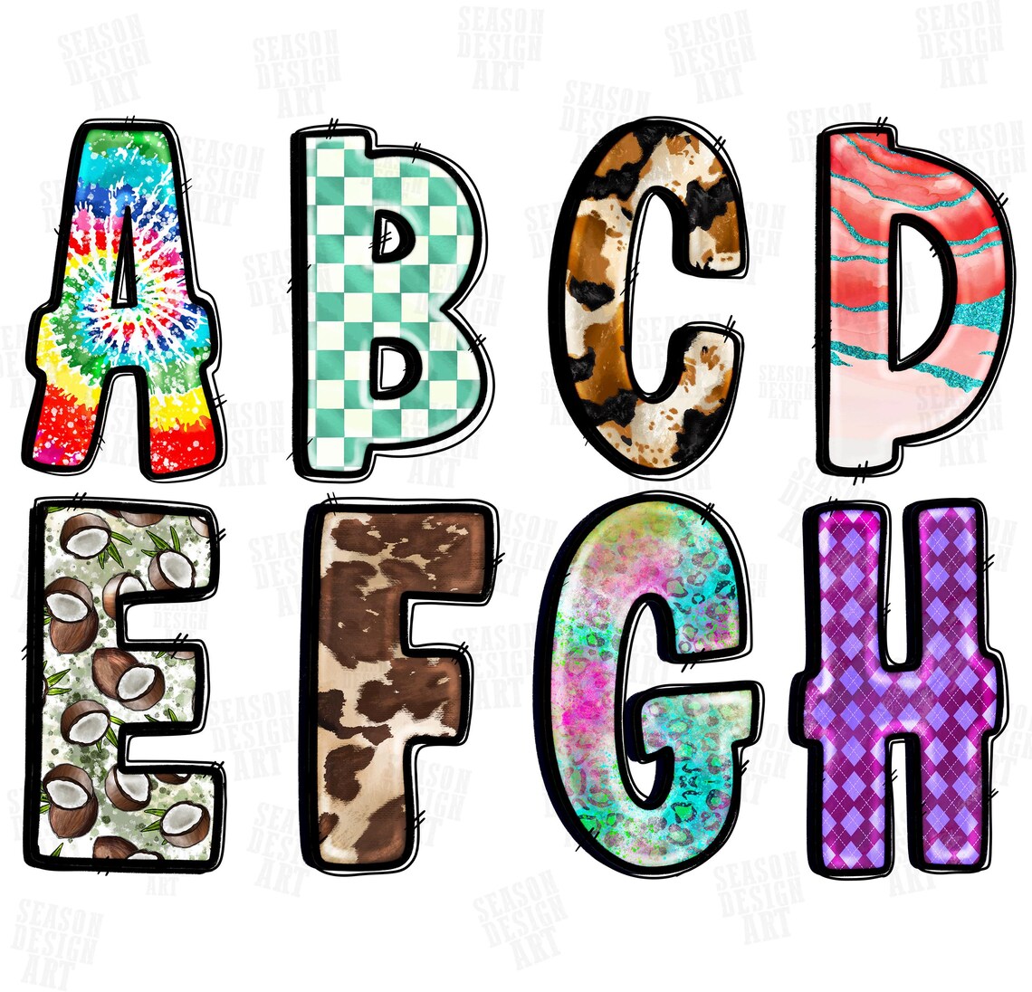 Summer Doodle Alphabet Bundle, Summer Life PNG Letters, Sublimation ...
