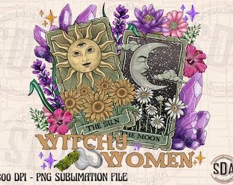 Witchy Tarot Card PNG: Sun and Moon Sublimation Design (Digital Download)