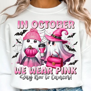 Pink Halloween Ghost PNG: Breast Cancer Awareness Design (Digital Download