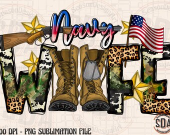 Navy Wife PNG Sublimation Design: Camo Cowhide Boots (Digital Download)