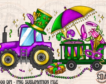 Mardi Gras Tractor PNG: Crawfish Farm Sublimation Design (Digital Download)