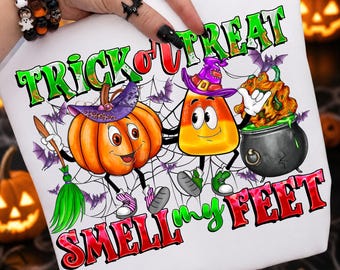 Trick or Treat PNG Striped Brushstroke Halloween Sublimation Trendy Ghost Pumpkin Shirt Design