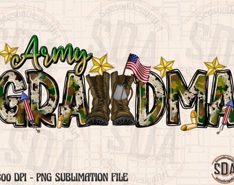 Army Grandma PNG: Camouflage Boots Sublimation Design (Digital Download)