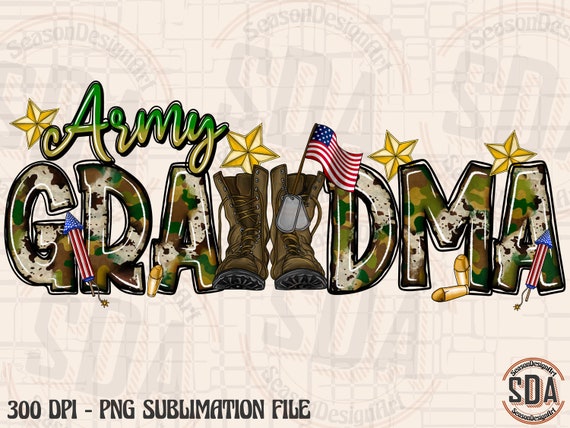 Army Grandma PNG: Camouflage Boots Sublimation Design (Digital Download)