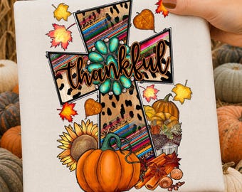 Western Thankful Leopard Cross Png Sublimation Design, Thankful Png, Cross Png, Fall Cross Png, Fall Png, Pumpkin Png, Instant Download