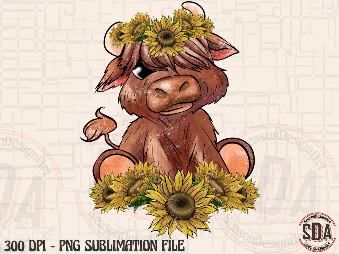 Sunflower Highland Cow PNG: Floral Animal Sublimation File - Etsy