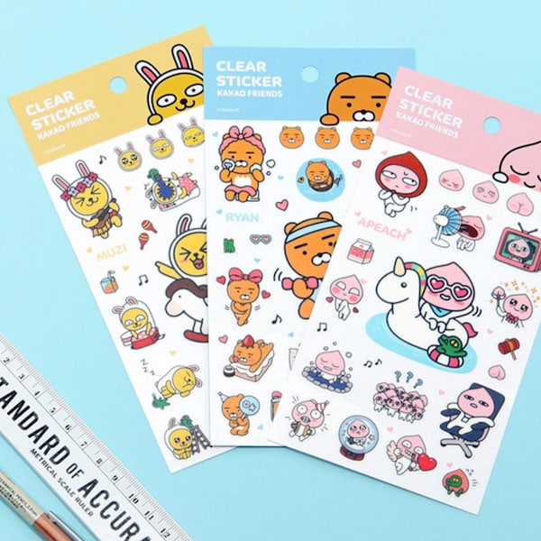 KAKAO FRIENDS Cute Character Clear Sticker Pack for Kids