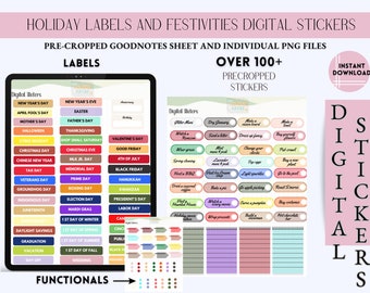 Holiday Digital Stickers and Labels | Bucketlist Stickers| Seasonal Stickers| Precropped PNGs  Goodnote Stickers| Functional Stickers