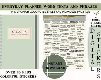 Pegatinas de palabras del planificador: frases cotidianas, Goodnotes PNG (descarga digital)