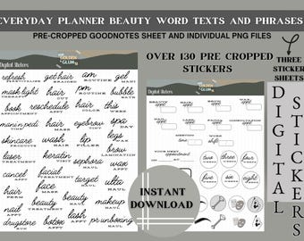 Pegatinas del Planificador de Belleza: Textos y frases de Word (Goodnotes, PNG)